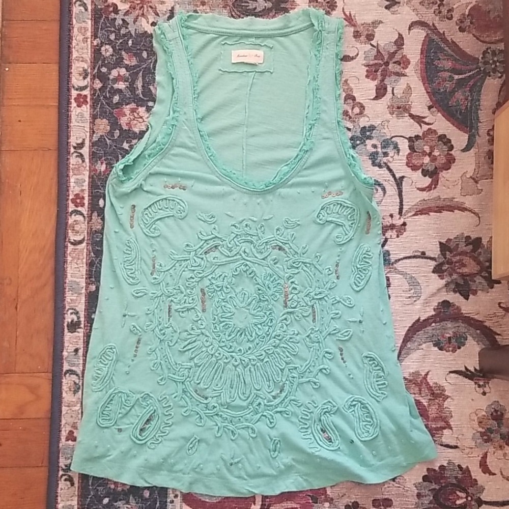 Anthropologie tank top green sequence XSmall